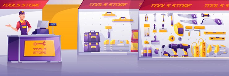 Free Vector tools store, hardware construction shop interior