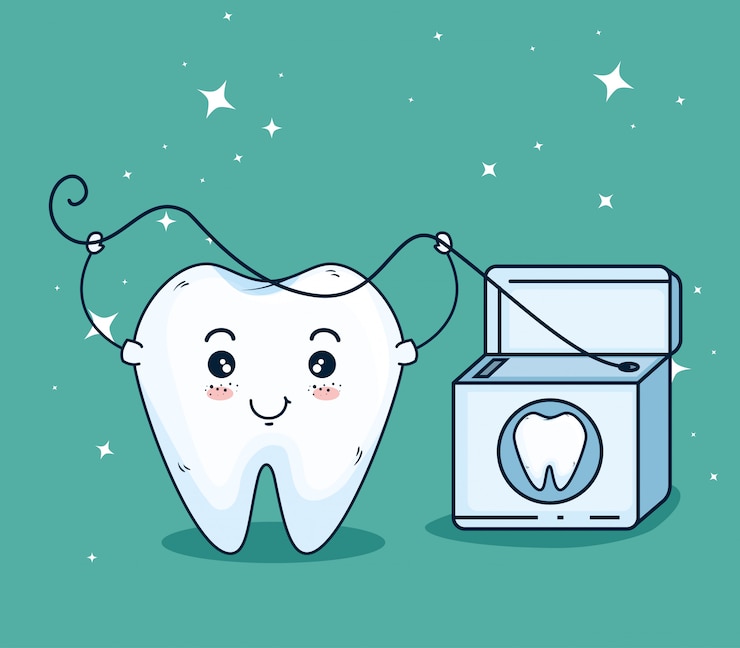 Free Vector tooth care with dental floss 