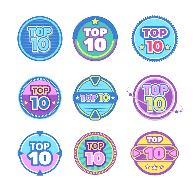 Free vector top 10 badges collection