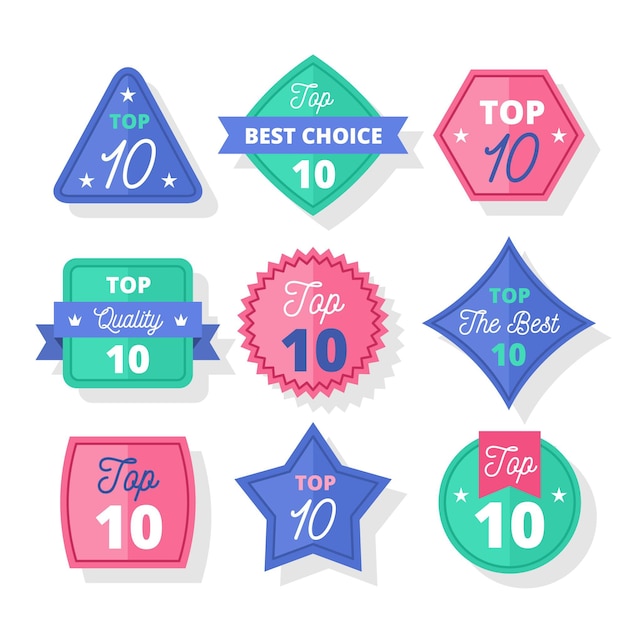 Free vector top 10 badges collection