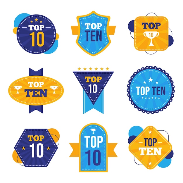 Free vector top ten badges collection