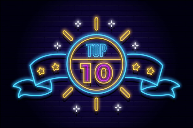 Top ten sign with neon lights