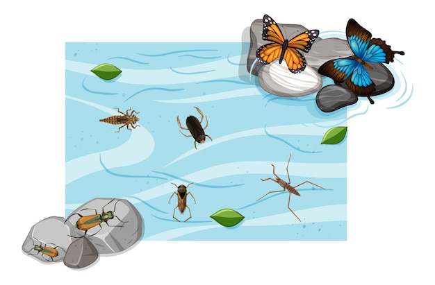 Free vector top view of aquatic insects in the pond