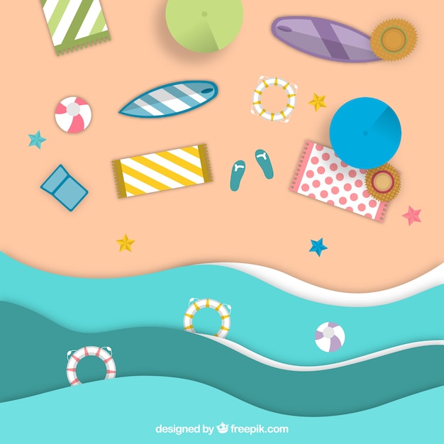 Top view of beach with origami style