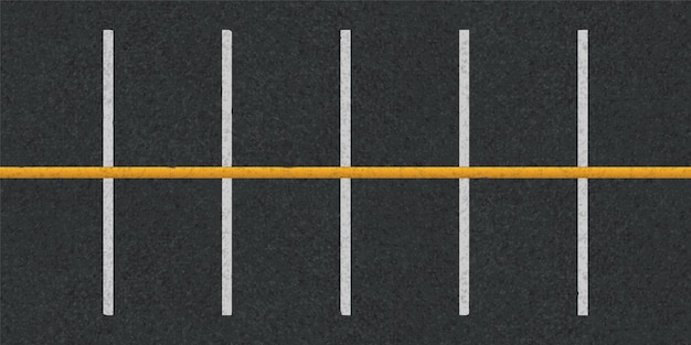 街の通りまたは地下駐車場の駐車場の平面図黒のアスファルト表面に白と黄色の線の道路標示がある空の駐車場のベクトルの背景