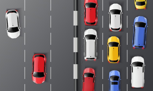 Top view of cars on the road