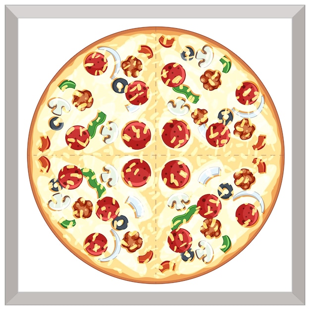 Free vector top view of cheeze pizza on white background