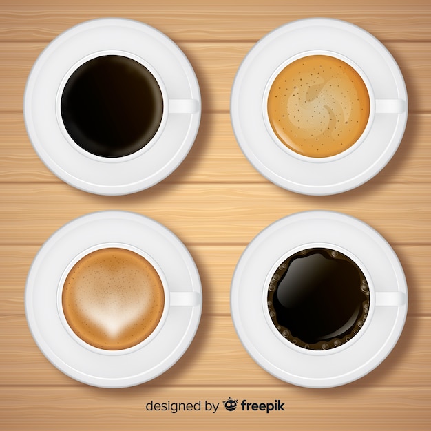 Top view of coffee cup collection with realistic design