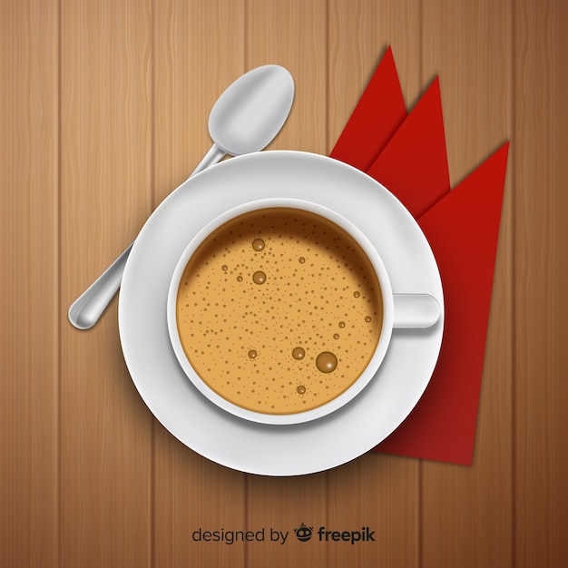 Free vector top view of coffee cup with realistic design