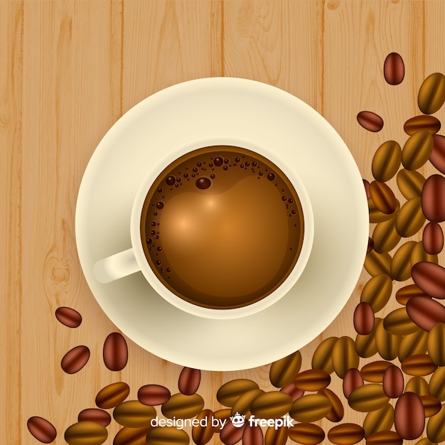 Top view of coffee cup with realistic design