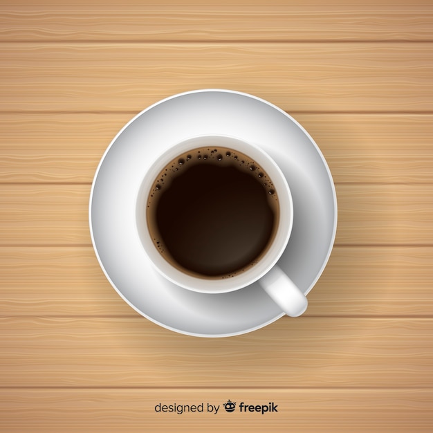 Вид сверху чашки кофе с реалистичным дизайном