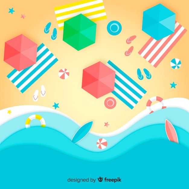 Free vector top view colorful beach in paper style