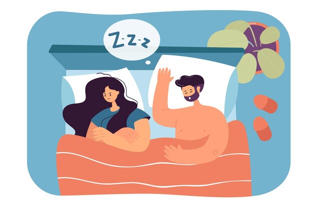 Top view of couple sleeping in bed flat illustration