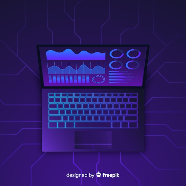 Top view dark laptop background template