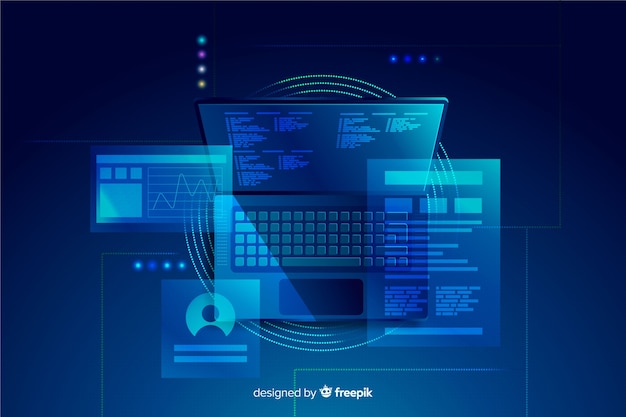 Бесплатное векторное изображение Вид сверху темный ноутбук фоновый шаблон