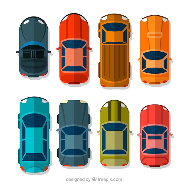 Top view of different flat cars