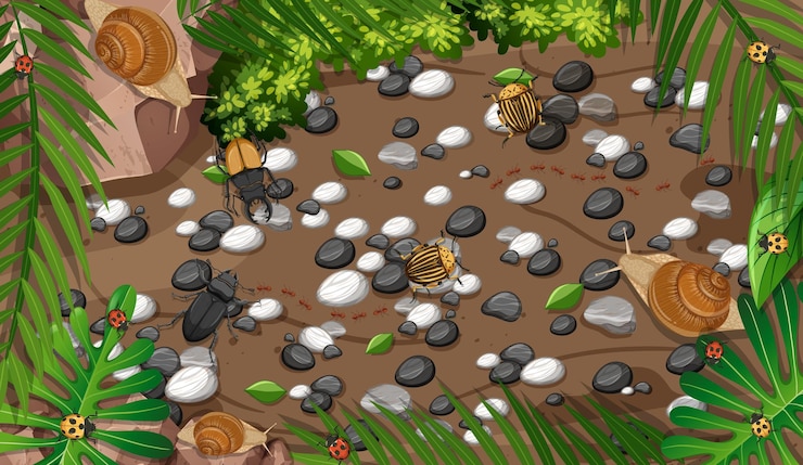 Free Vector top view of different types of insect in the garden