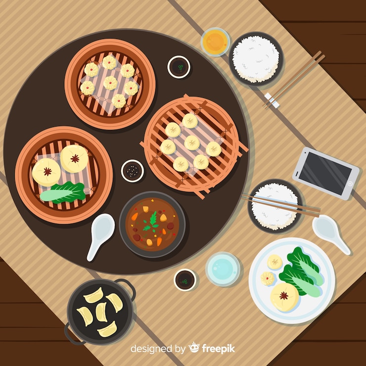 무료 Vector 식당 테이블 에 있는 음식 들 의 위쪽 모습