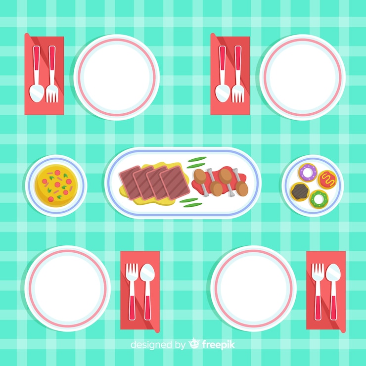 Free Vector top view of elegant restaurant table with flat design