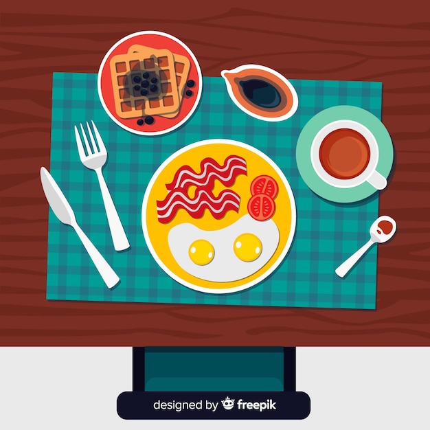 Free vector top view of elegant restaurant table with flat design