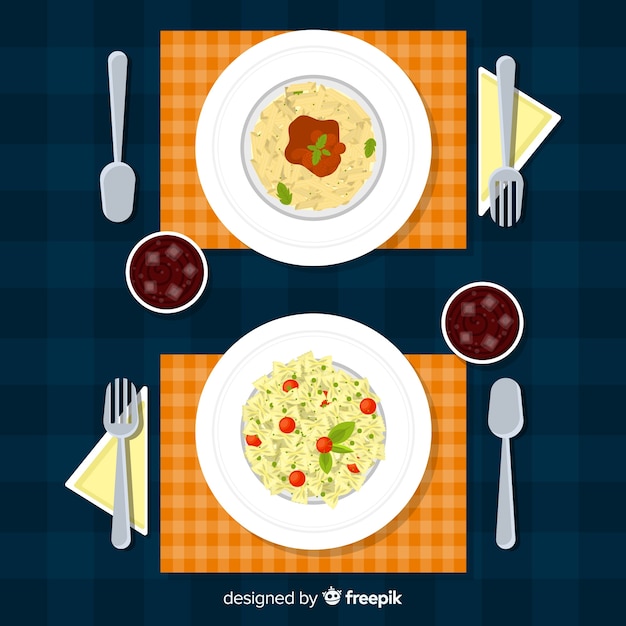 Top view of elegant restaurant table with flat design