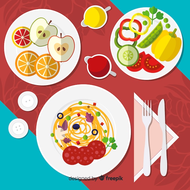 Top view of elegant restaurant table with flat design