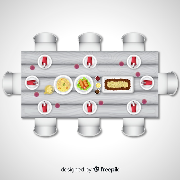 Free Vector top view of elegant restaurant table with realistic design
