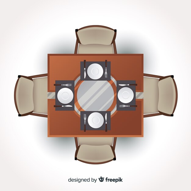 현실적인 디자인으로 빈 레스토랑 테이블의 상위 뷰