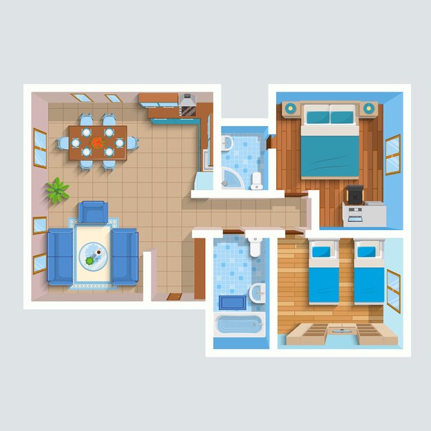 Top View Flat Interior Plan 