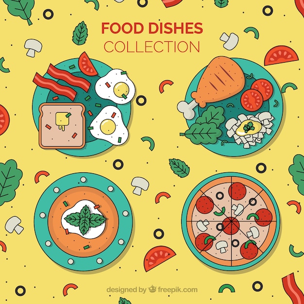 Top view food dish collection