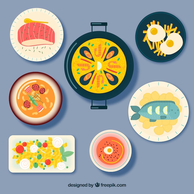 Free vector top view of food dishes collection