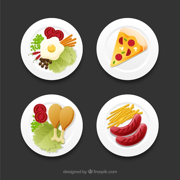 Free vector top view of food dishes with flat design