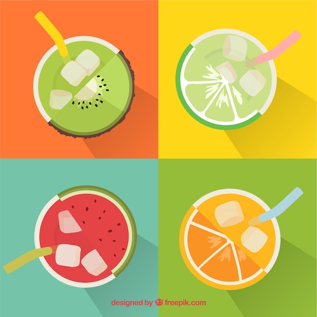 Free vector top view of four tasty fruit juices