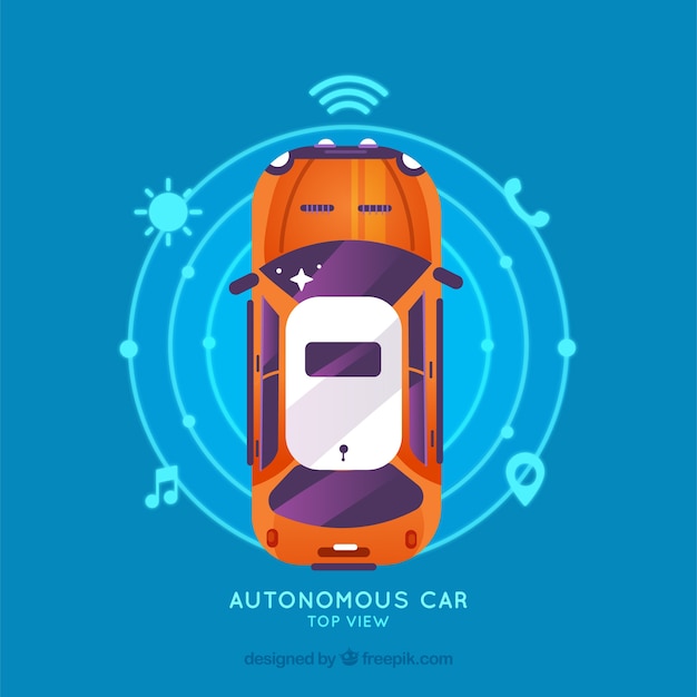 Top view of futuristic autonomous car with flat design