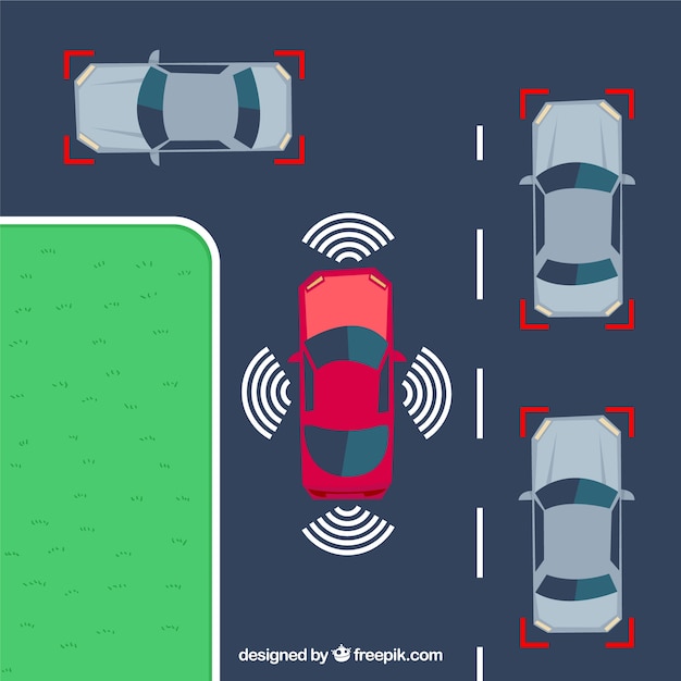 Free vector top view of futuristic autonomous car with flat design