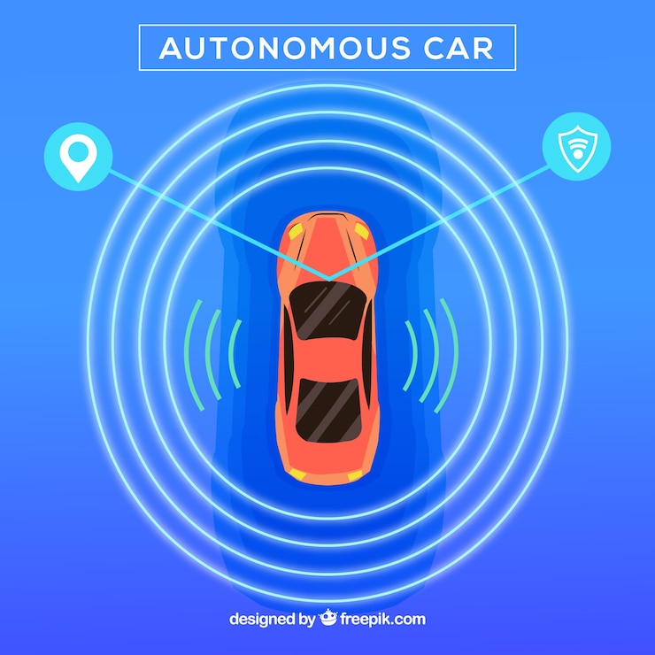 Free Vector top view of futuristic autonomous car with flat design