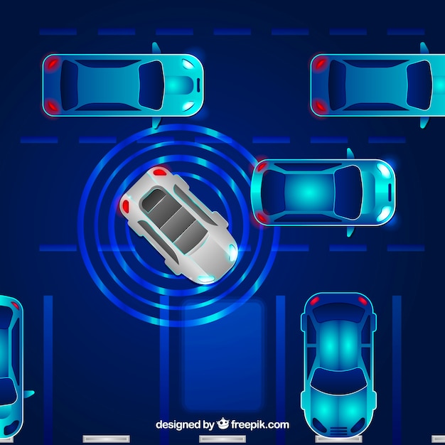 Вид сверху футуристического автономного автомобиля с плоским дизайном