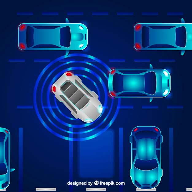 フラットデザインの未来的な自律車のトップビュー