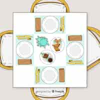 Free vector top view of hand drawn modern restaurant table