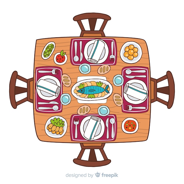 Free vector top view of hand drawn modern restaurant table