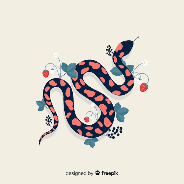 トップビュー手描きの花と蛇