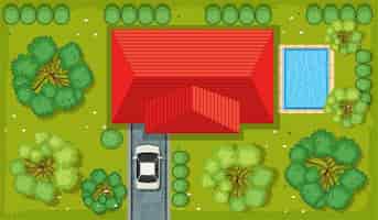 Free vector top view of a house with garden area