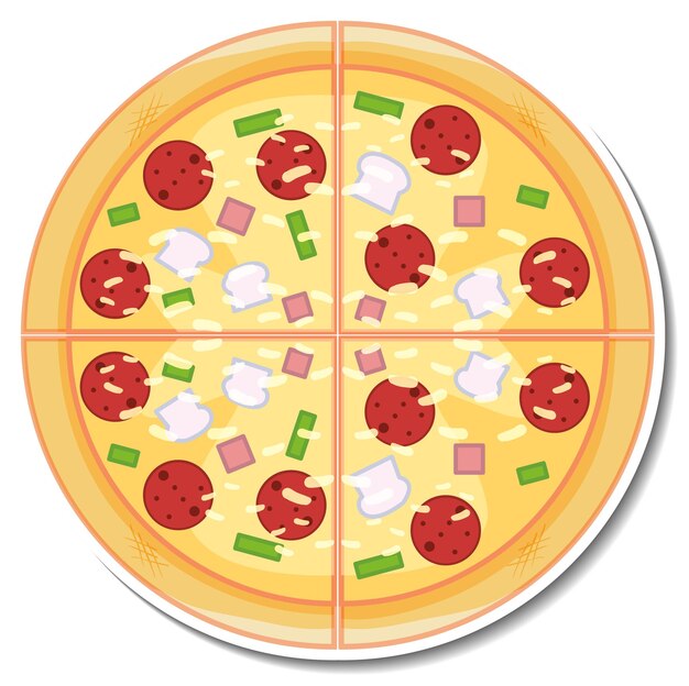 Top view of Italian pizza sticker on white background