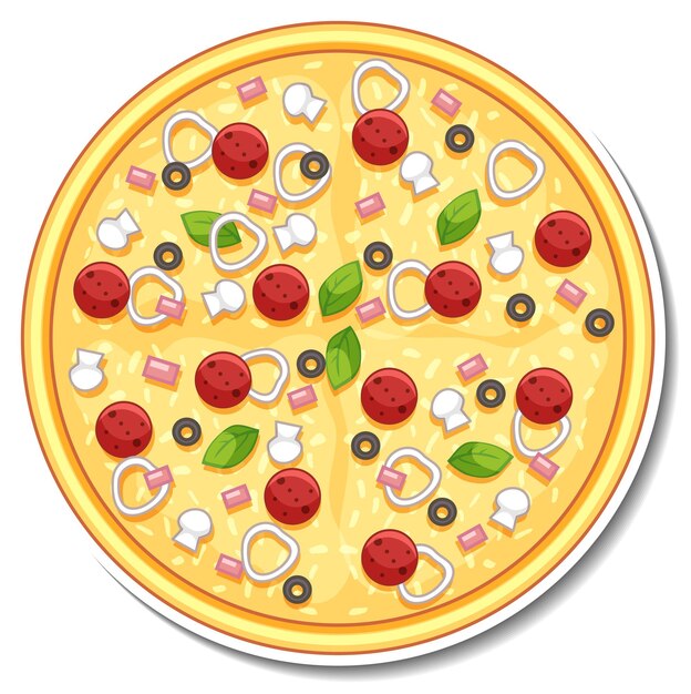 Top view of Italian pizza sticker on white background