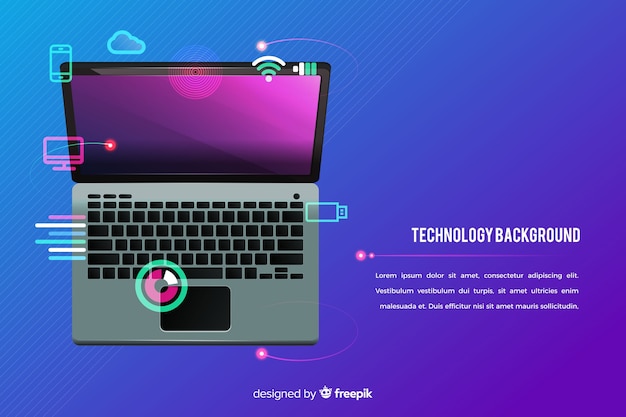 Free vector top view laptop technology background