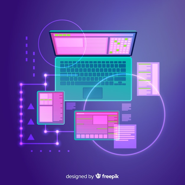 Бесплатное векторное изображение Вид сверху технологии ноутбука