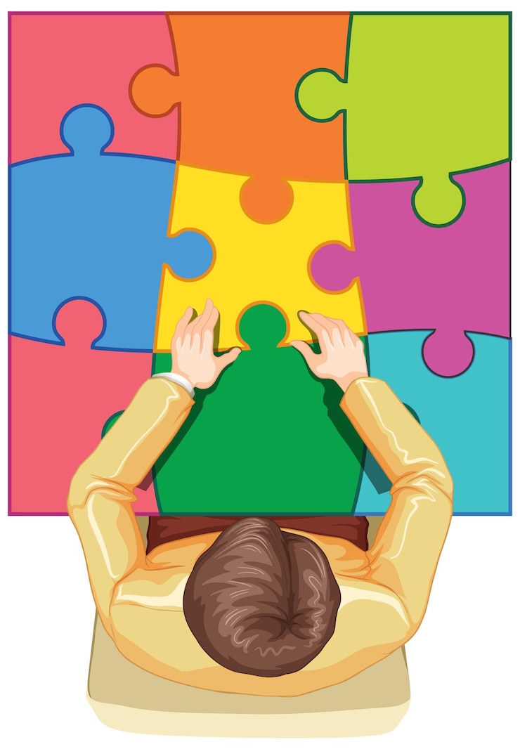 Free Vector top view of a man playing jigsaw puzzle