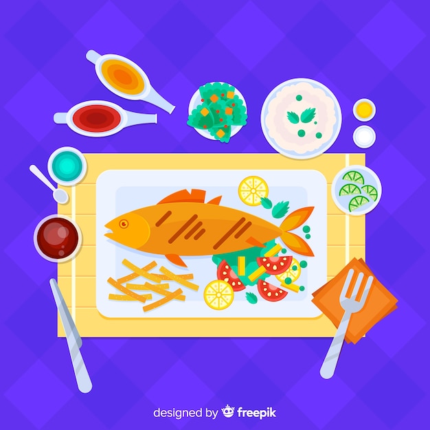 Free vector top view of modern restaurant table with flat design