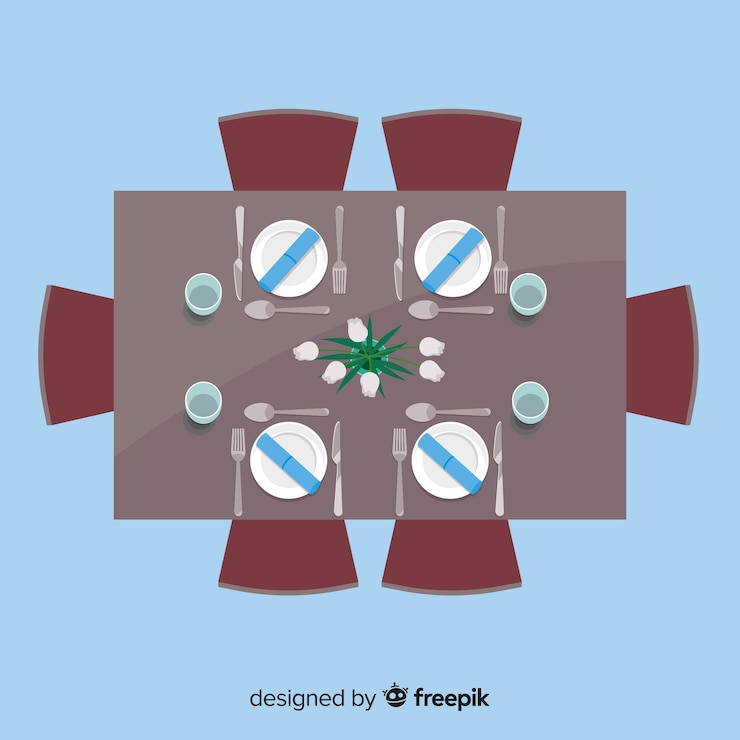 Free Vector top view of modern restaurant table with flat design