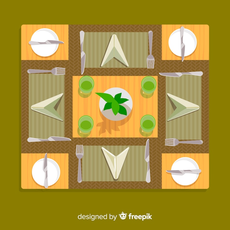 Free Vector top view of modern restaurant table with flat design